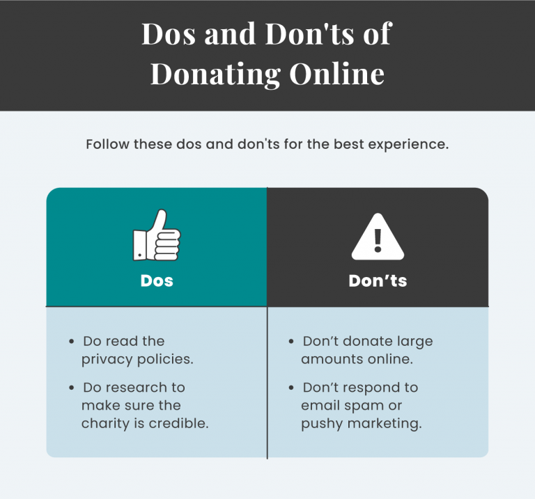 infographic outlining the do's and don'ts of donating online