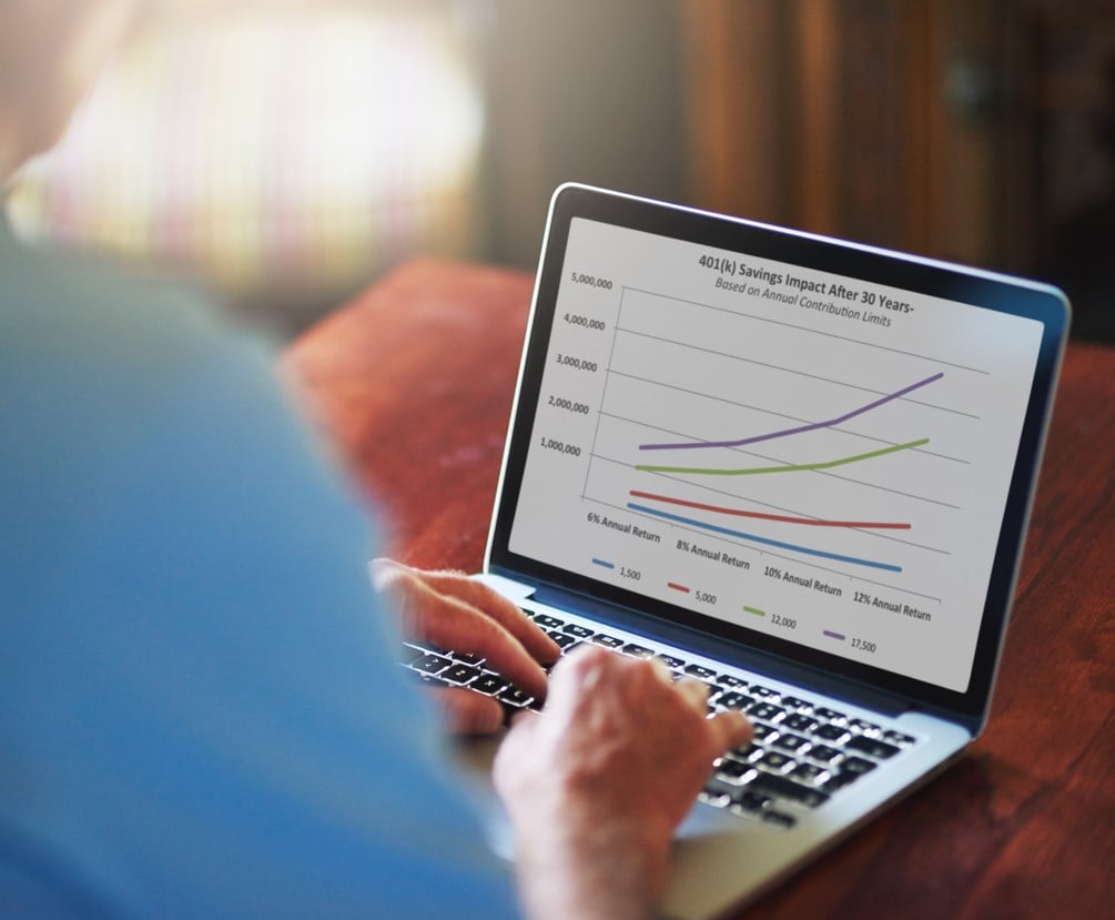 Man managing retirement plan on laptop