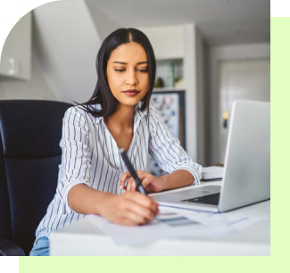 Woman doing research about her retirement on the computer