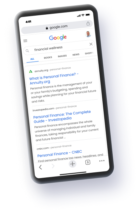 Google search for personal finance on phone