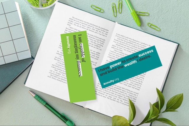 Book with bookmarks and quotes