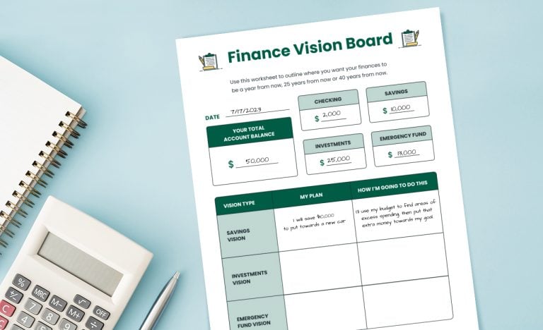 Example of a finance vision board