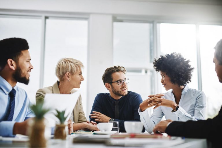 Group of employees working together