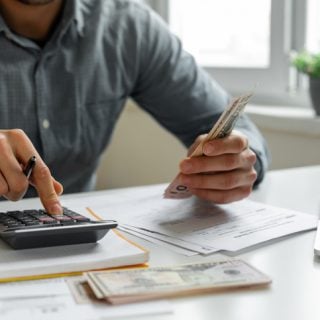 Man using calculator