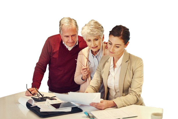 retired couple reviewing options with financial advisor