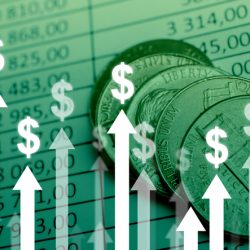 Dollar growth with upward arrows on charts