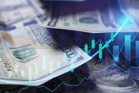 Dollar bills with a rates bar overlay