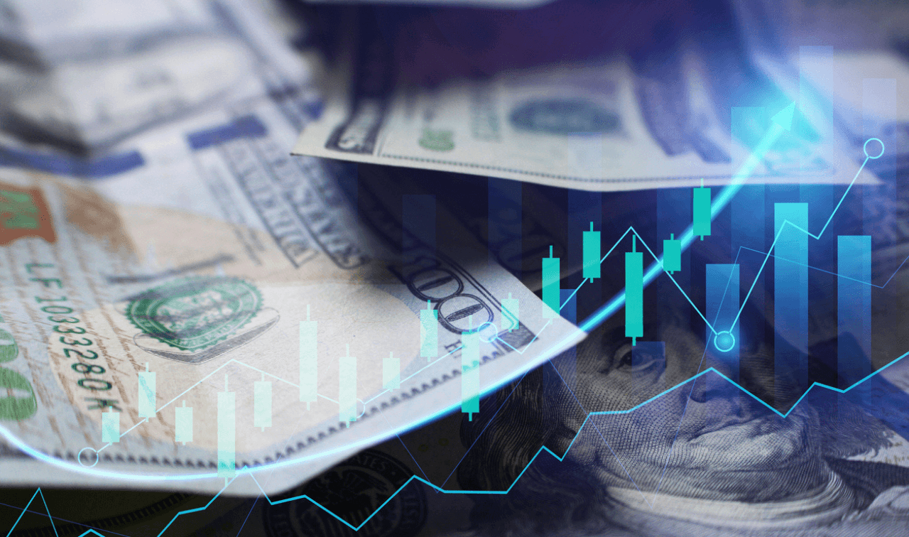 Dollar bills with a rates bar overlay