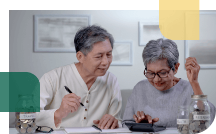 Older couple reviews their options for long term care through an annuity rider