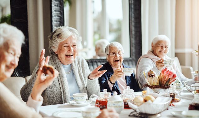 Senior women enjoying lunch and having a conversation